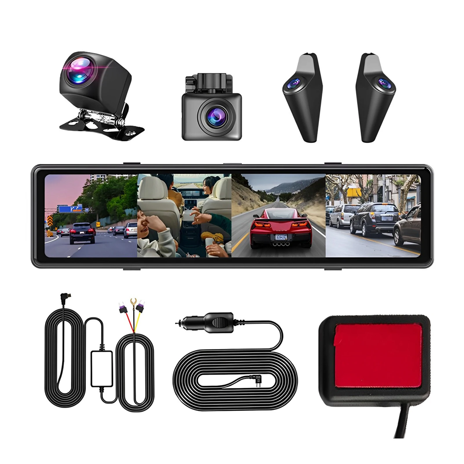 11 Zoll 4CH Dash Fahren Recorder Auto HD Nachtsicht DVR Rückspiegel Dual Objektiv Auto Recorder 1080P AHD Vorne und Hinten Kamera Image