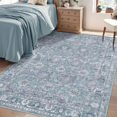 VIKAMA Easy Care Machine Washable Rug Living Room Coffee Table Vintage Washable Rug with Non-Slip