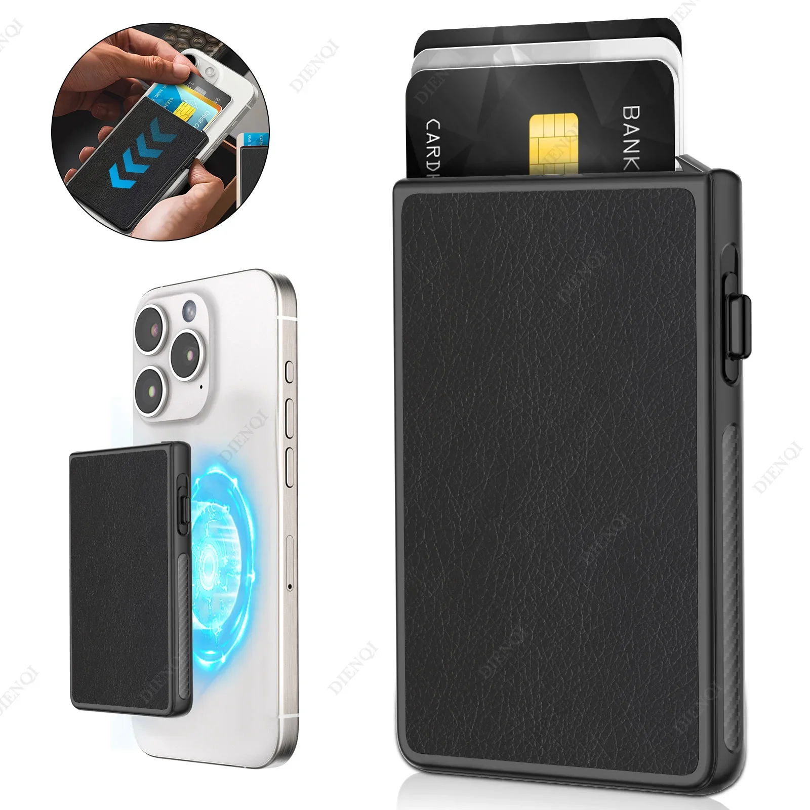 Aimants téléphone portefeuille MagSafe porte-carte mince automatique Pop Up porte-carte étui téléphone portable portefeuilles pour Iphone 14 15 16 Samsung