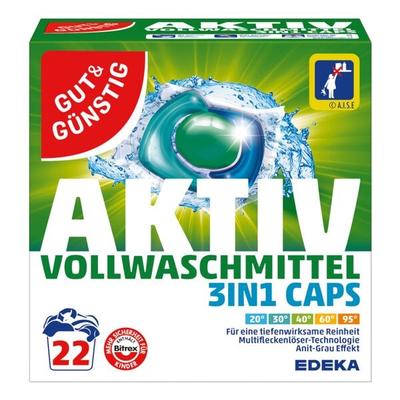 Gut und Günstig Vollwaschmittel »3in1 Caps Aktiv« 22 WL grün