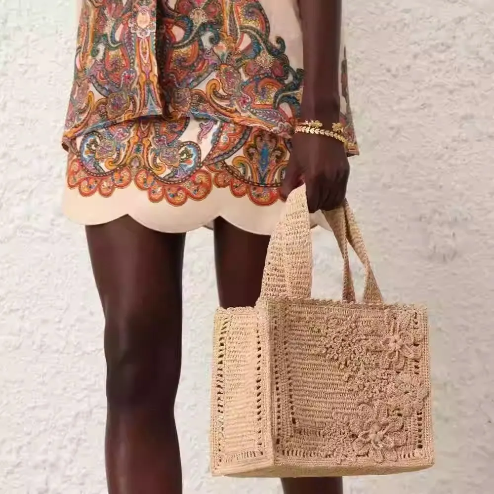 Borsa tote intrecciata con fiori estivi Borse da viaggio bohémien in paglia per borse da donna Borse a tracolla firmate Borsa da spiaggia Bali Borse shopper