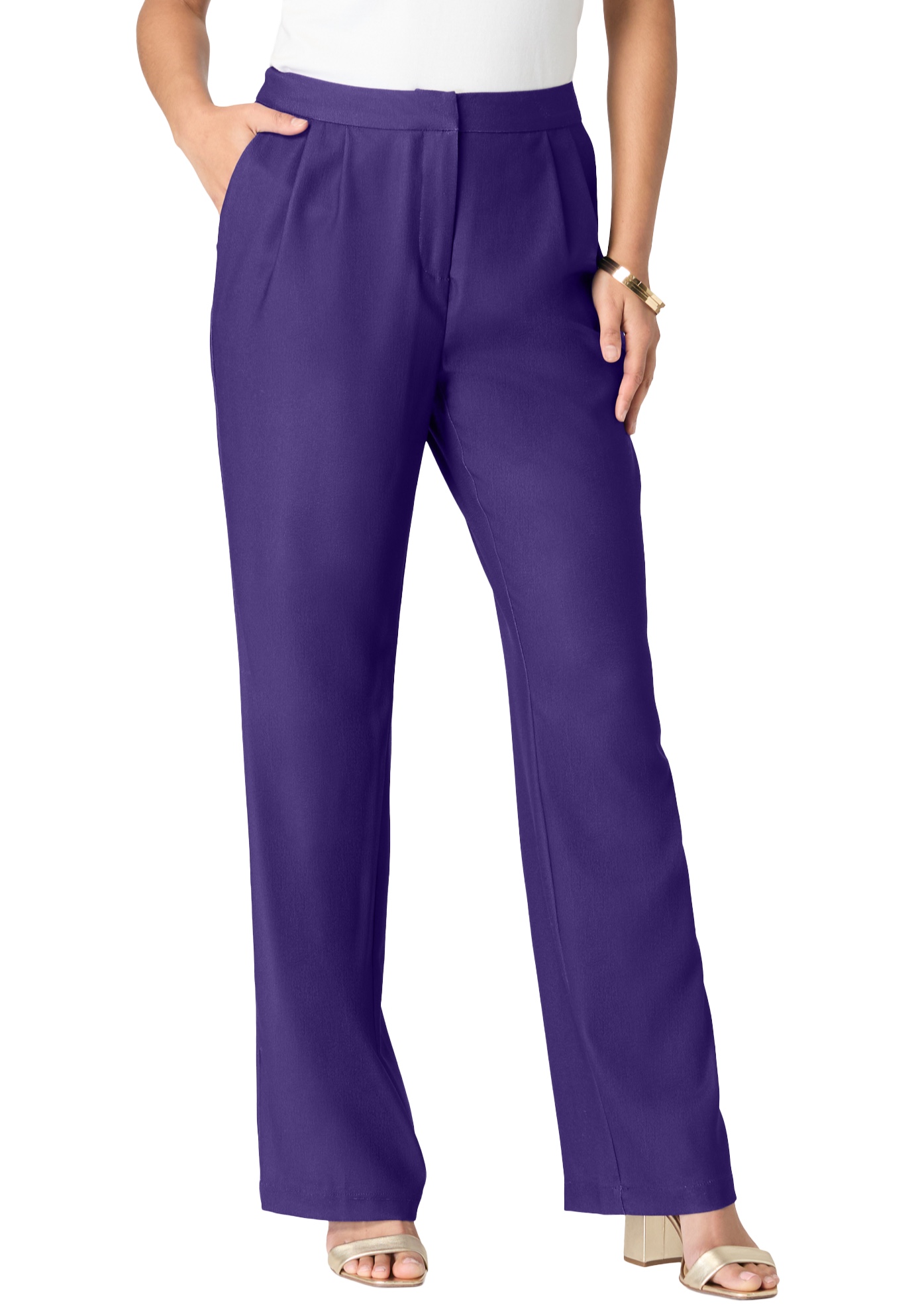 Plus Size Women's Plus Size Crepe Trouser Pant by Roaman's in Midnight Violet (Size 16 W)