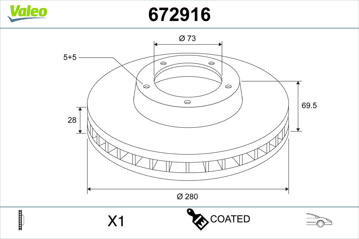 VALEO Bremsscheibe 672916 Vorderachse belüftet 280mm 28mm für Peugeot Citroën KAWEI AUTO Fiat Vaughall
