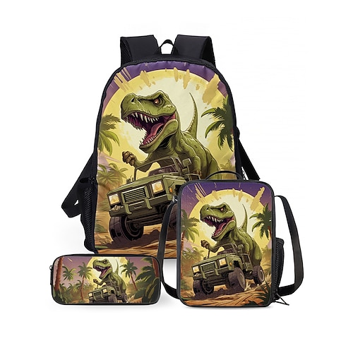 Set zaino per bambini con dinosauri, zaino scolastico a 3 pezzi con t-rex, borsa per il pranzo e astuccio, zaino leggero e capiente per la scuola elementare e il ritorno a scuola