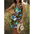 Per donna Mini Abito Vestito Estivo Abito a Tubino Abito a spalle scoperte Vacanza Casual Uscire Vestibilità regolare Floreale Grafico Animale Senza Maniche Scollo a V Rosso Blu Viola Marrone Estate