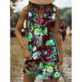 Per donna Mini Abito Vestito Estivo Abito a Tubino Abito a spalle scoperte Vacanza Casual Uscire Vestibilità regolare Floreale Grafico Animale Senza Maniche Scollo a V Rosso Blu Viola Marrone Estate