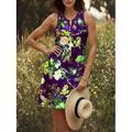 Per donna Mini Abito Vestito Estivo Abito a Tubino Abito a spalle scoperte Vacanza Casual Uscire Vestibilità regolare Floreale Grafico Animale Senza Maniche Scollo a V Rosso Blu Viola Marrone Estate