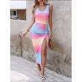 Per donna Abito Midi Abito Estivo Abito aderente Casual All'aperto Quotidiano Data Vestibilità regolare Floreale Geometrico Blocco di colori Senza Maniche Collo a U Bianco Rosa Rosso Blu Estate