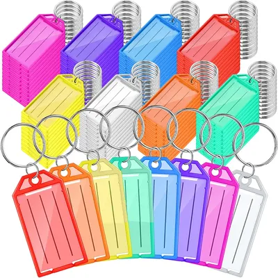 10-50pcs 5.8x2.8cm Writable Folding Keychain Colorful Plastic Key Chain Tags with Ruled Blank Paper Labels for Luggage Backpack