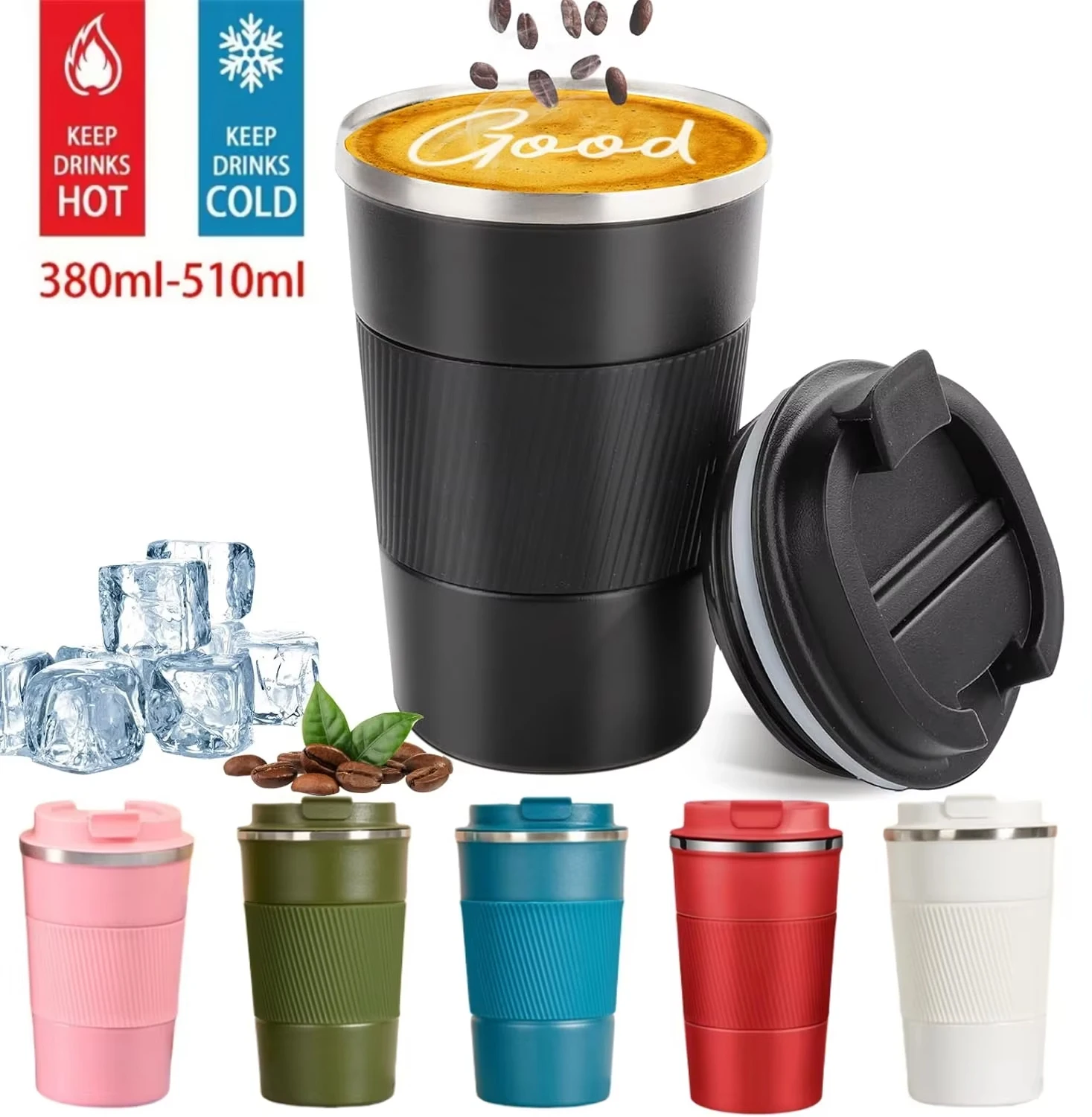 12,85/17,25 Unzen Edelstahl-Thermoskanne, isolierter Becher, doppelschichtiger, auslaufsicherer Reisebecher für Sport, Outdoor, tragbare Vakuumflasche Image