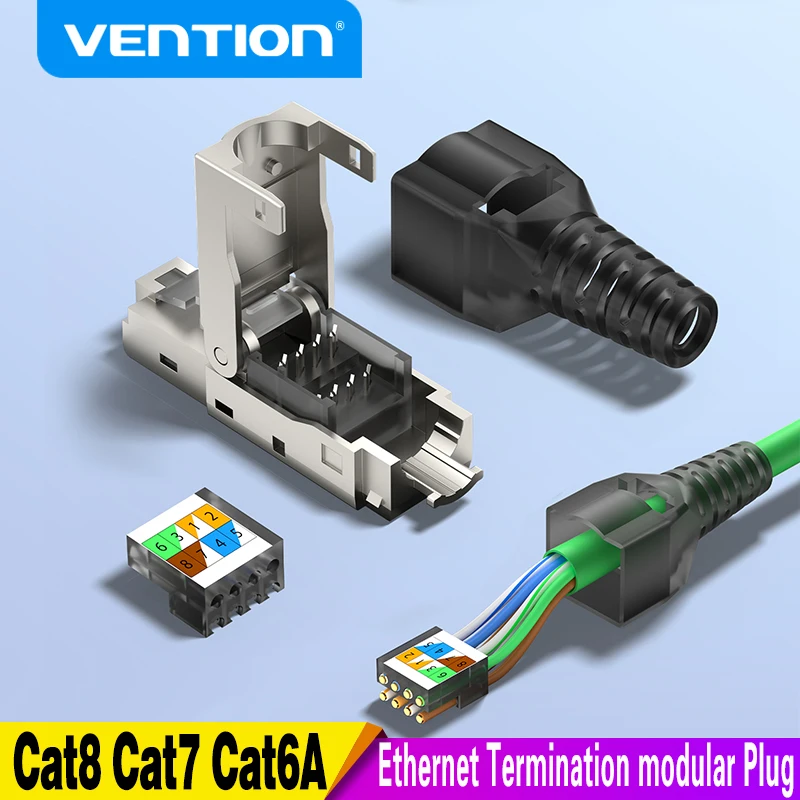 Vention RJ45 Cat8 Cat7 Cat6A-Steckverbinder, werkzeuglose, wiederverwendbare Ethernet-Abschlussstecker, Internet-Stecker, schnelle Feldinstallation Image
