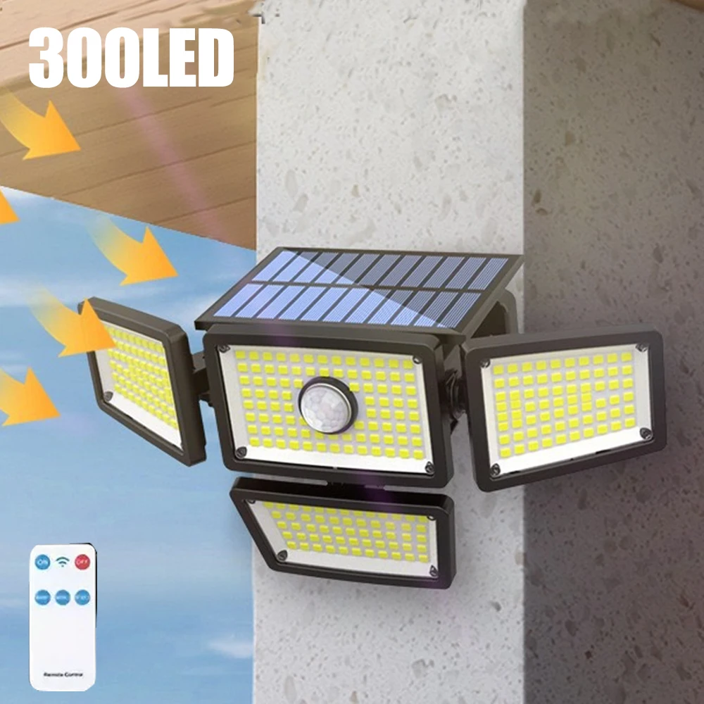 Solarsensor-Bewegungslampe, Außenleuchten, 4 Köpfe, 283/346 LED 270 ° Weitwinkel-Sicherheitsflutlicht für Garten, Terrasse, Solar-Wandleuchte
