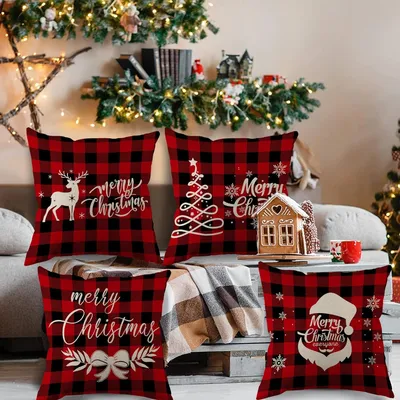 Rote Streifen Frohe Weihnachten Kissenbezüge Sofa Kissenbezug Leinen Kissenbezug Haus Indoor Home Dekoration Dekokissenbezug Image