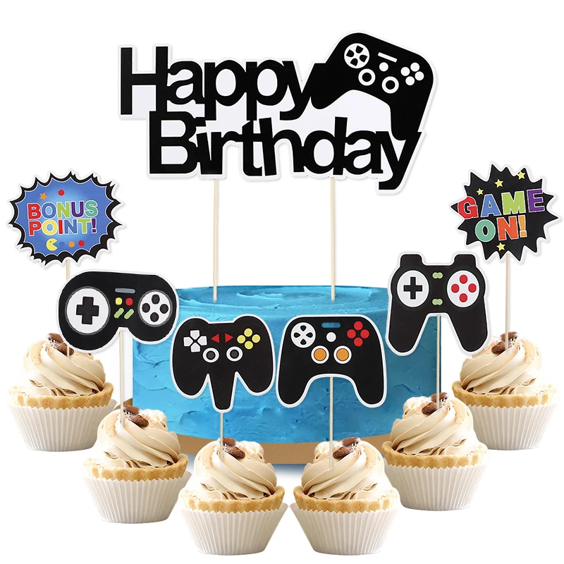 13 stücke Videospiel Retro Kuchen Topper Mit Controller Und Headset Gaming-Thema Alles Gute Zum Geburtstag Party Ornament Kinder Kuchen dekoration Image