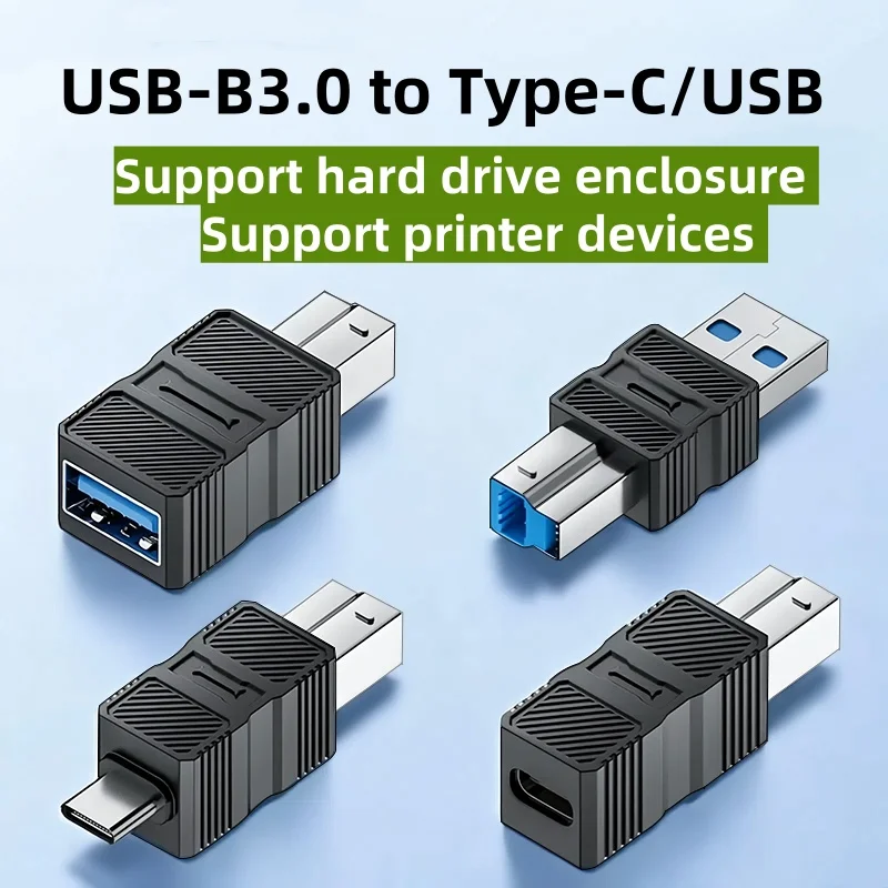 Hochgeschwindigkeits-USB-B 3.0-Druckeradapter B, quadratischer Anschluss auf Typ-C-Konverter, USB-Drucker-Scanner-Adapter-Verbindung, Übertragung von Festplatten Image