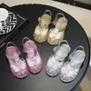 Kinder Sandalen PVC Funkelnde Schmetterling Mode Flache Kristall Gelee Schuhe Für Mädchen Atmungsaktive Anti-slip Rosa Weiß Größe 24-34