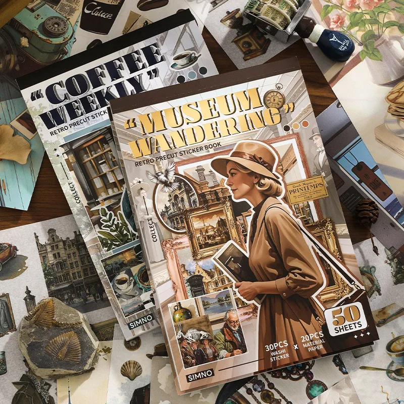 Slow Enjoyment Life Aufkleberbücher, 50 Blatt, Vintage-Charakter, antike Gegenstände, Landschaftsbau, dekorative Aufkleber, ästhetisches Sammelalbum Image