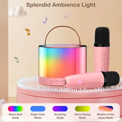 D23 Karaoke-Maschine mit 2 kabellosen Mikrofonen, tragbares 5,0 PA Bluetooth-Lautsprechersystem, RGB-Leuchten, Audio, Zuhause, KTV, Kindergeschenke Image
