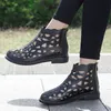 Größe 33-43 Sommer Echt leder Low Heel Rundkopf flache Stiefeletten Frauen aushöhlen kurze Schuhe
