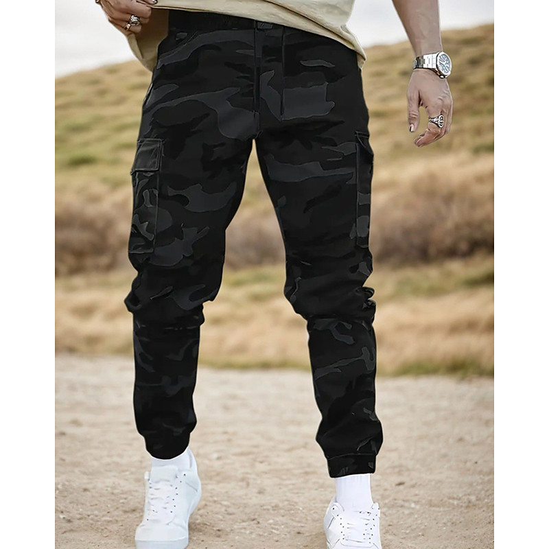 Men's Cargo Pants Trousers Camo Pants Drawstring Elastic Waist Multi Pocket Camo Wearable Outdoor Daily Camping Hiking Fashion Classic Black Army Green