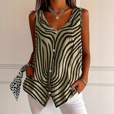 Women's Camisole Tank Top Graphic Striped Elegant Casual Sleeveless V Neck Regular Tops Daily Holiday Buttons Print Yellow Pink Blue Gray Summer Spring