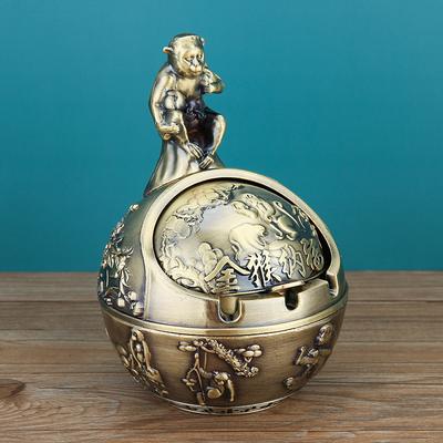 Vintage Ashtray with Lid, Chinese Zodiac 12 Animal Signs Decorative Covered Ashtray, Windproof Desktop Ornament for Home Office Living Room