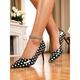 Women's Black and White Polka Dot Pointed-Toe Pumps, Patent Leather Kitten Heels for Office Wear, Retro 1950s Style Parties, and Cocktail Events