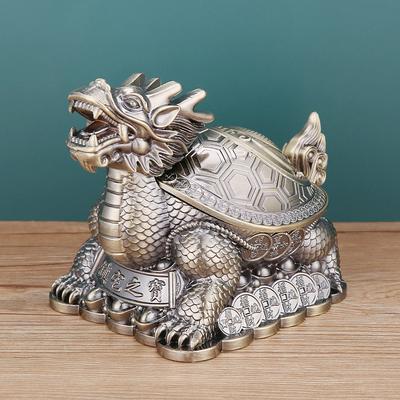 Vintage Ashtray with Lid, Dragon Turtle Windproof Ashtray for Home Living Room, Anti-Smoke Decorative Covered Ashtray Ornament