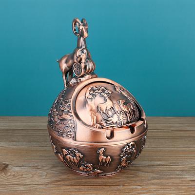 Vintage Ashtray with Lid, Chinese Zodiac 12 Animal Signs Decorative Covered Ashtray, Windproof Desktop Ornament for Home Office Living Room