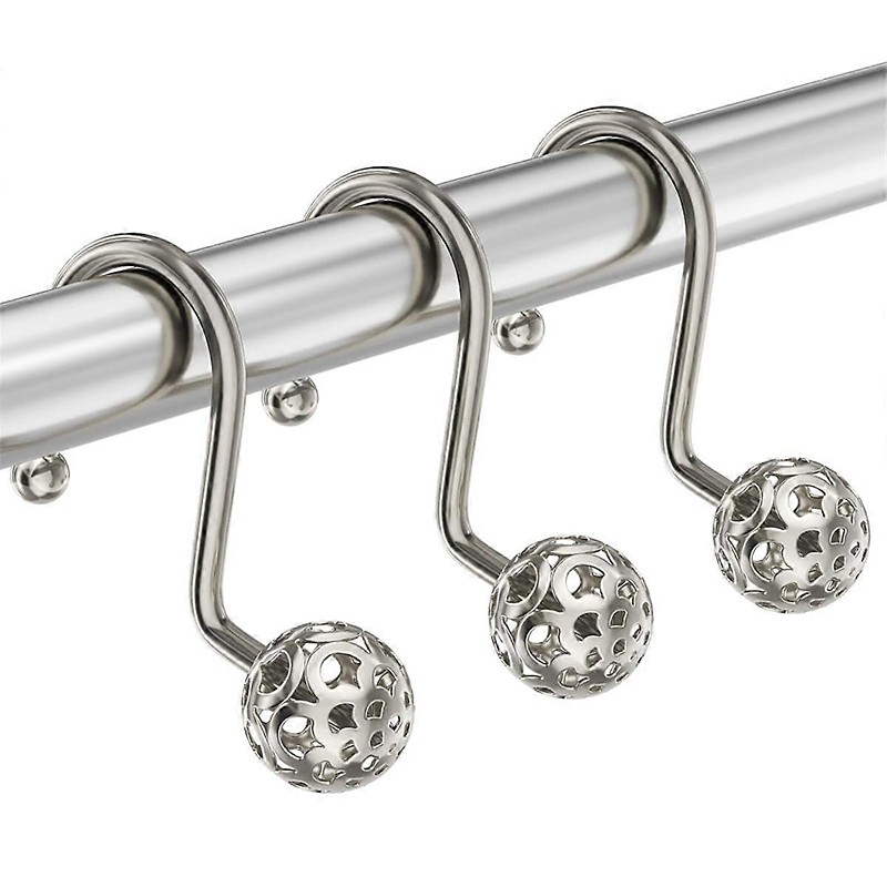 Shower Curtain Hooks Rings, Set of 12 S Shape Decorative Shower Curtain Hooks, Metal Rustproof Shower Rings Bathroom