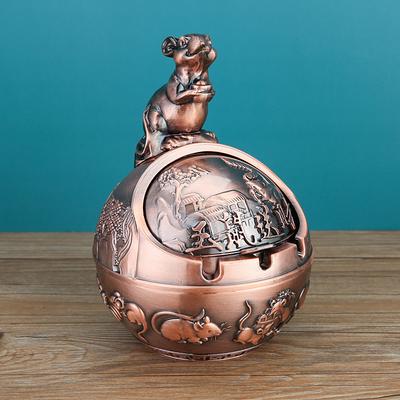 Vintage Ashtray with Lid, Chinese Zodiac 12 Animal Signs Decorative Covered Ashtray, Windproof Desktop Ornament for Home Office Living Room