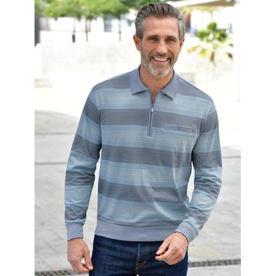 Poloshirt MARCO DONATI "Langarm-Shirt", Herren, Gr. 44/46, blau (blau, gestreift), 100% Baumwolle, bedruckt, gemustert, ohne Ausschnitt, Langarm, Shirts Image