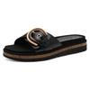 Pantolette MARCO TOZZI, Damen, Gr. 38, schwarz, Lacklederimitat, unifarben, casual, Schuhe, Plateau, Sommerschuh, Schlupfschuh mit dekorativer Schnalle