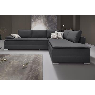 Ecksofa INOSIGN "Boxspringbett Night & Day L-Form mit Dauer-Schlaffunktion mit Armlehne", grau (anthrazit), B:324cm H:95cm T:218cm, Struktur ( 100% Polyester), Luxus-Microfaser (100% Polyester), Sofas, mit Boxspring-Bettfunktion 180x200 cm und... Image