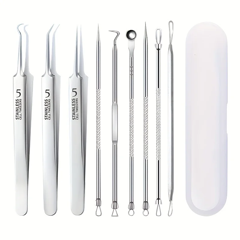 9 stücke Mitesser Entferner Pickel Popper Tool Kit Akne Makel Pickel Extractor Nadel Gesichts Komedonen Clip Mitesser Pinzette Image