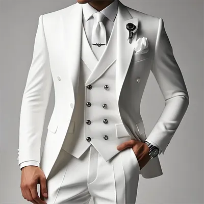 Elegant man suit White Men Suit Single-breasted Peak Lapel 3 Pieces(Jacket+Pants+Vest) Male Formal Wedding banquet Party Set