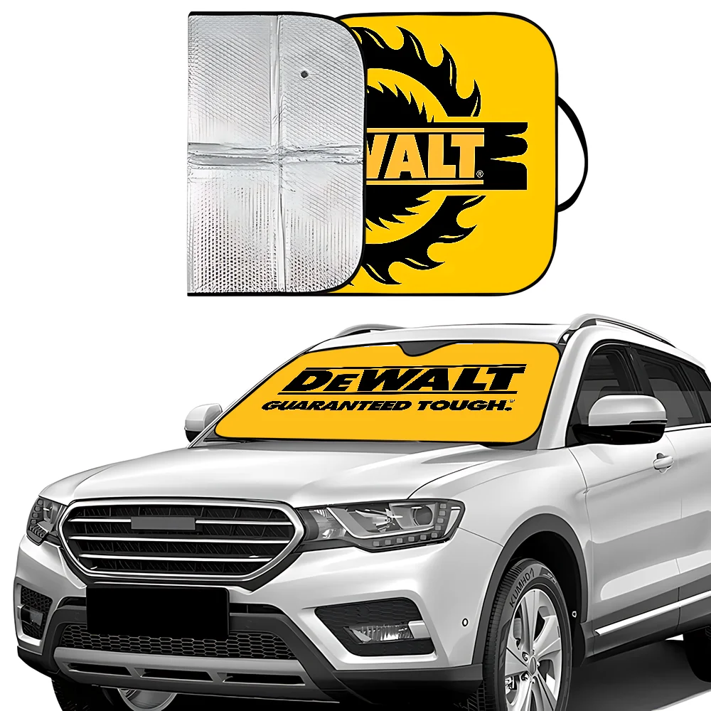 D-DeWalt Auto-Sonnenschutz, Windschutzscheibe, Frontfenster-Visier, 70 x 130 cm, Sonnenblende, Sonnenschutz, kariert, Geschenk, Neuheit, Auto Image