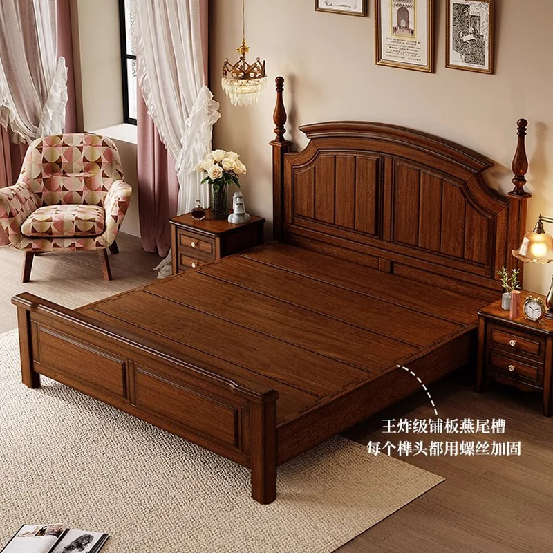 Amerikanisches Retro-Doppelbett aus massivem Holz, 1,8 Meter, modernes, einfaches Hochzeits-Mietzimmer, Fabrik-Direktverkaufsbett Image