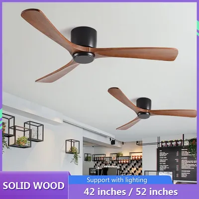 Nordic Solid Wood Ceiling Fan, Silent Bedroom and Dining Room with Remote Control, Low Floor Variable Frequency Electric Fan