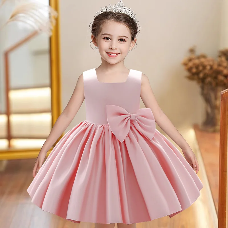 Mädchen Party Kleider Baby Mädchen Solide Taufe Geburtstag Vestidos Hochzeiten Party Prinzessin Kleid Großen Bogen Kleinkind Mädchen Abendkleid Image