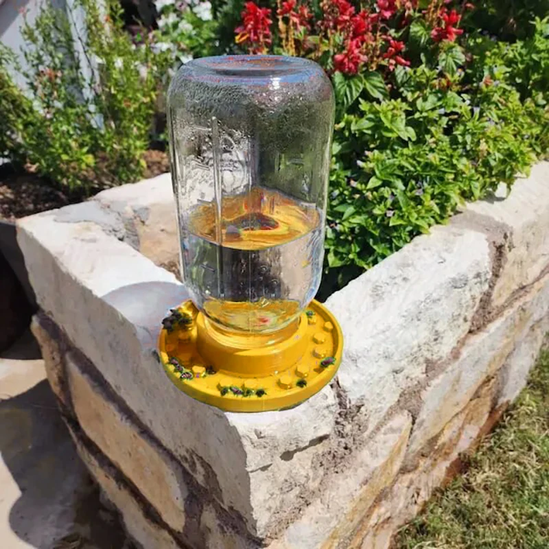 Bee Feeder Kunststoff Grundplatte Glas Glas Biene Insekten Waterer Automatische Fütterung Schüssel Geschenk Imker Outdoor Bienenzucht Liefert Image