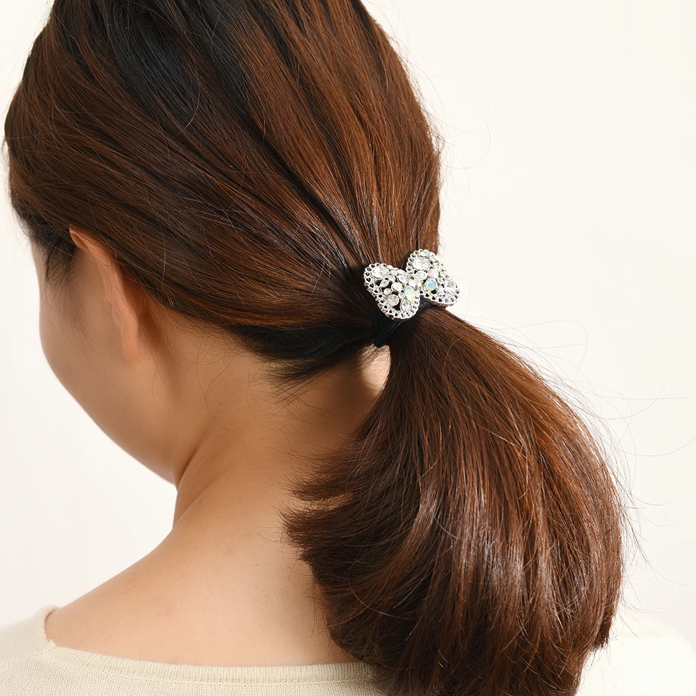 Haargummi mit Strasssteinen, Haarring mit Dutt, meistverkaufte Haargummi mit Schleife, hochelastische Pferdeschwanz-Kopfbedeckung Image