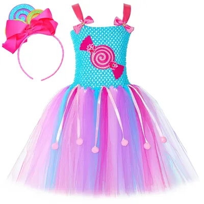 Baby Mädchen Regenbogen Candy Tutu Kleid Candyland Sweets Lollipop Kostüm Kinder Halloween Image