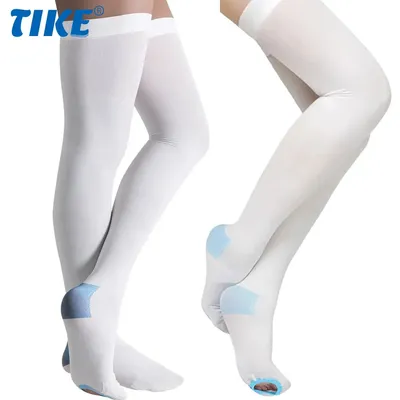 1 Pair Thigh High Anti Embolism Compression Stockings for Women Men, 15-21 MmHg Compression TED Hose Socks with Inspect Toe Hole