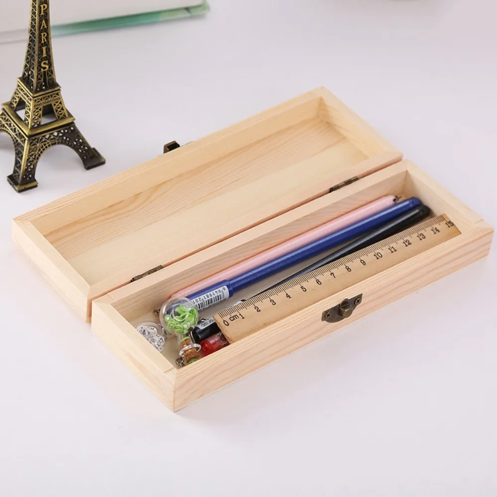 Retro Holz Box Schmuck Box Desktop Holz Lagerung Box DIY Student Schreibwaren Große Kapazität Holz Pencilcase Hause Versorgung