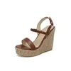Luxus Sandalen Frauen Designer Keil Heels Mode Stroh Schnalle Offene spitze Plattform Schuhe Weibliche Zapatos Mujer Große Größe 48, 699-32