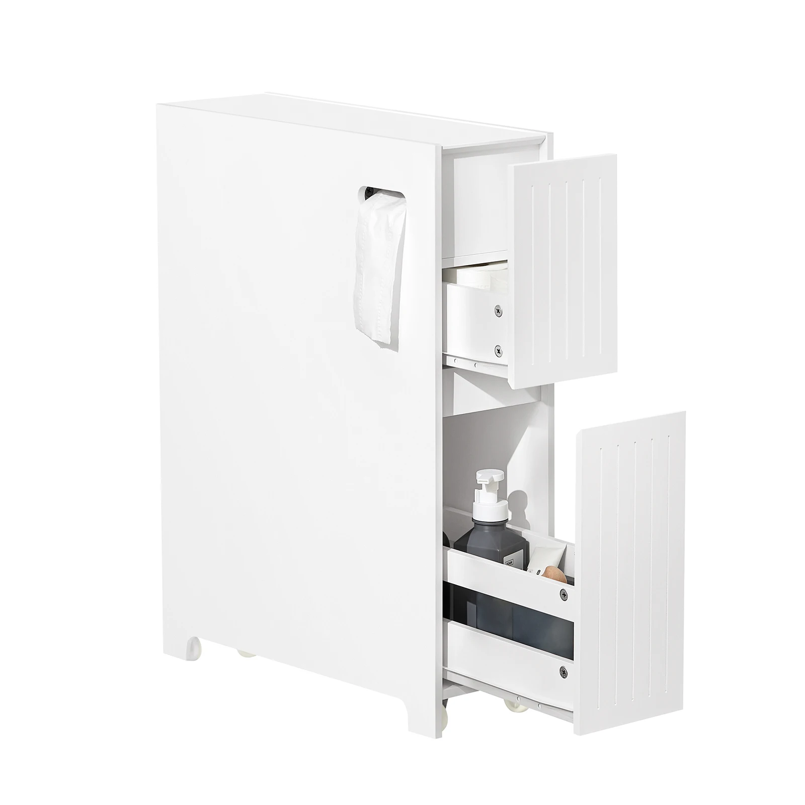 SoBuy BZR111-W Nischenregal 20cm mit Rollen Küchenregal Nischenwagen schmales Regal Badmöbel Weiß BHT ca. 20x75x60cm Image