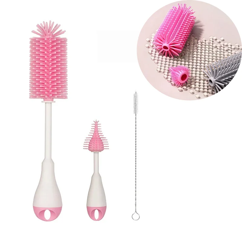 1 STÜCK Silikon Flaschenbürste 360 3 in 1 Silikon Babyflasche Schnullerbürste Waschwasser Tasse Behälter Stroh Reinigungsbürste Set Image