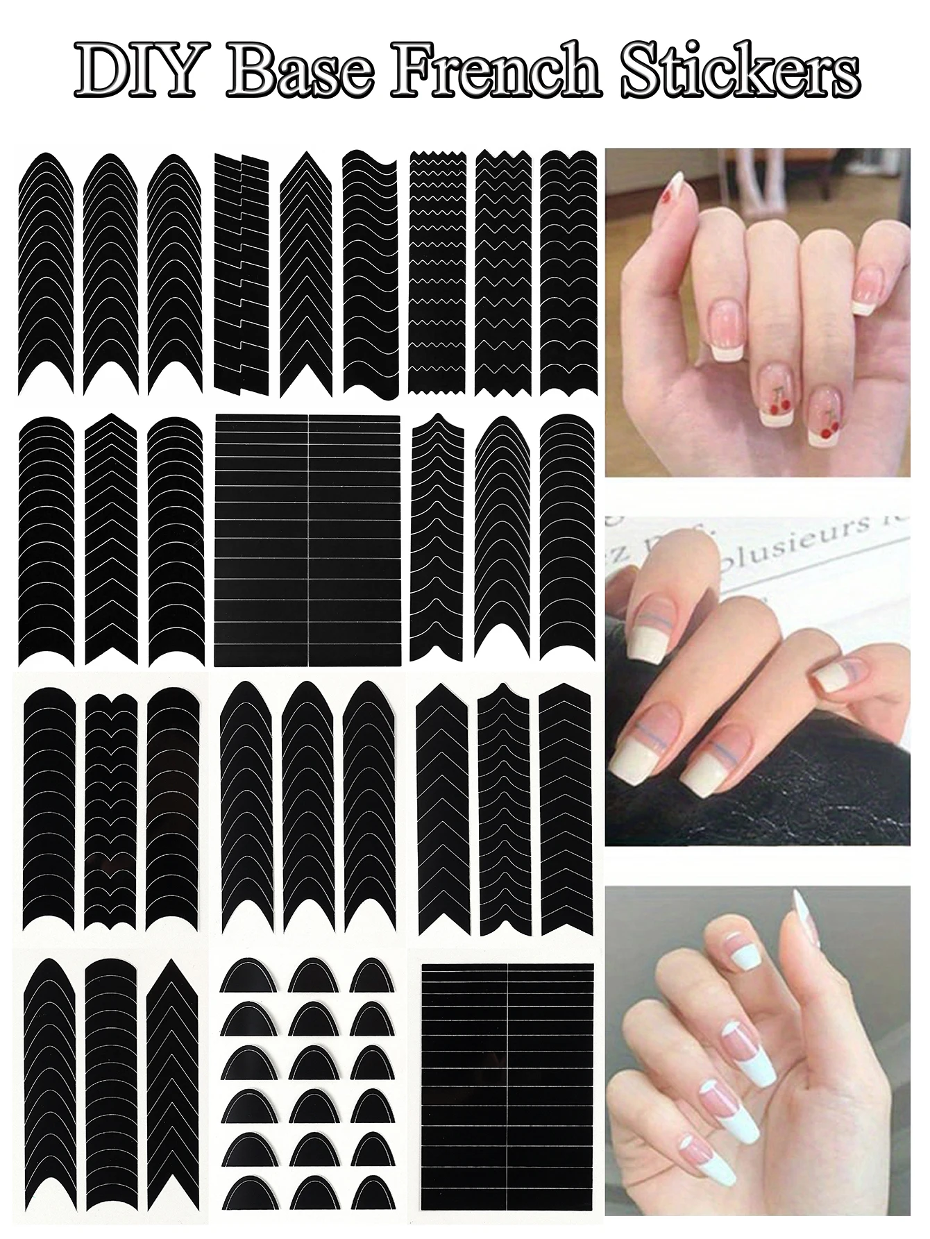 6/12 Blatt Stile French Tip Nail Art Guides Aufkleber Wiederverwendbare Schablonen für DIY Maniküre Design Curve Line Edge Tape Tools Image
