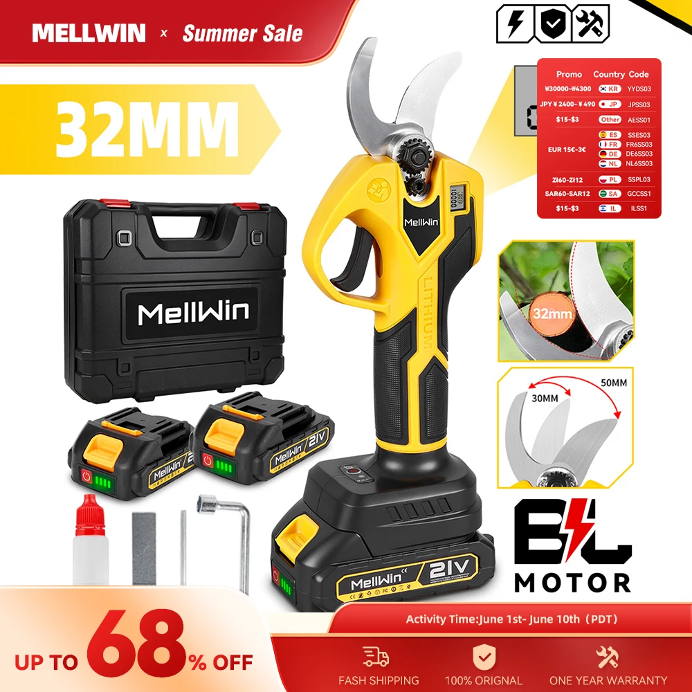 MELLWIN Bürstenlose 32mm Elektrische Pruner Schere Obst Baum Bonsai Cordless Beschneiden Schere Power Werkzeuge Für Makita 18V Batterie pin Image